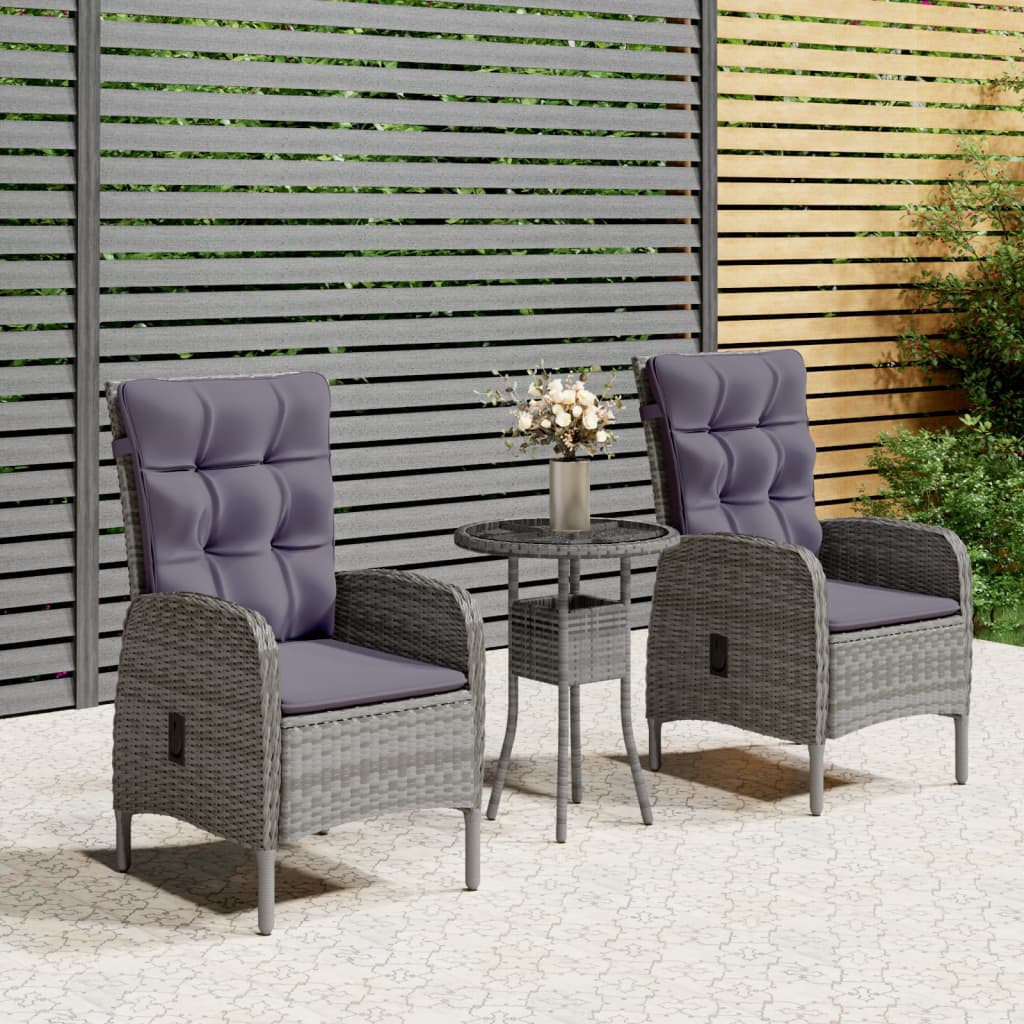 vidaXL 3 Piece Garden Bistro Set Poly Rattan Grey