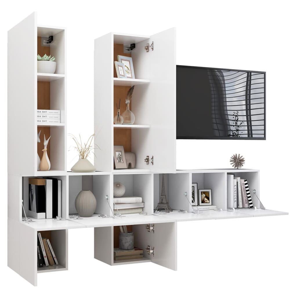 vidaXL 7 Piece TV Cabinet Set White Engineered Wood