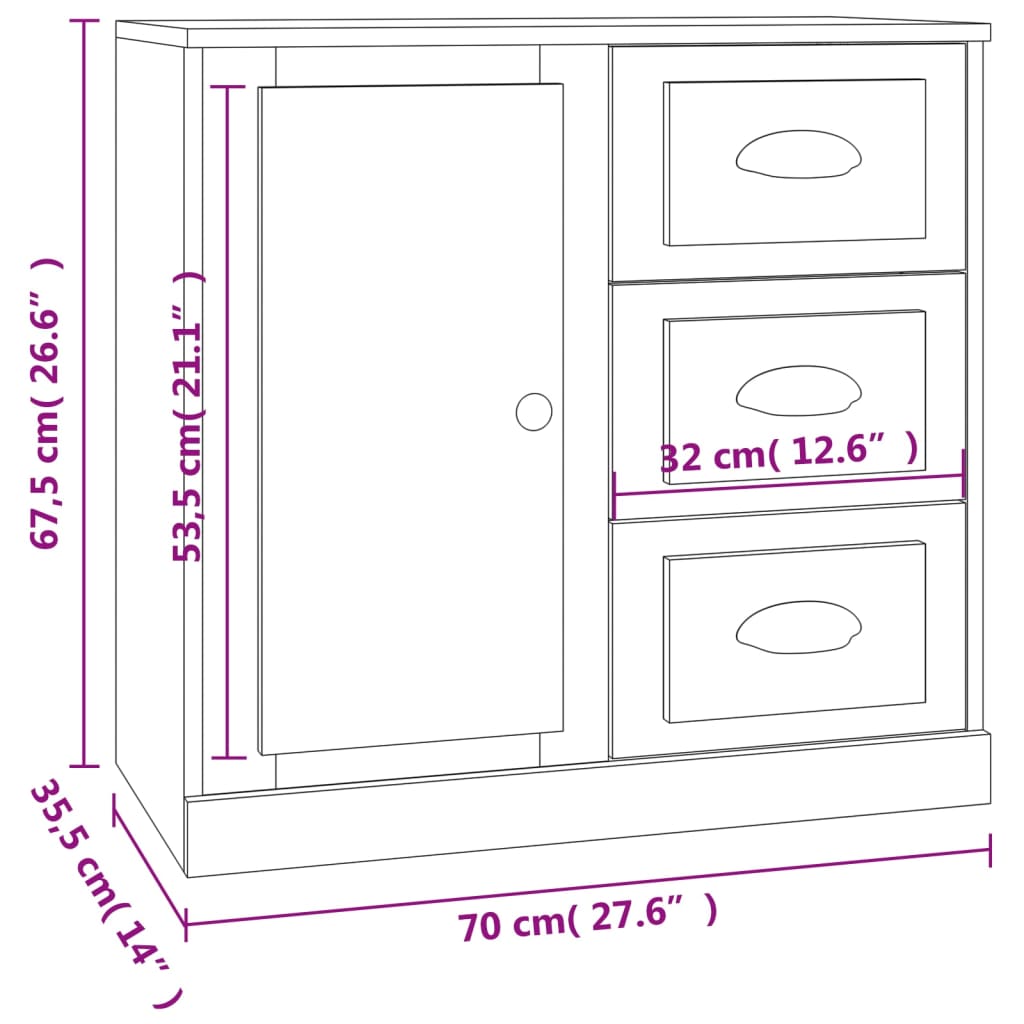 vidaXL Sideboards 2 pcs Grey Sonoma Engineered Wood