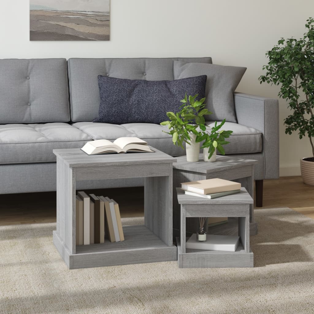 vidaXL Coffee Tables 3 pcs Grey Sonoma Engineered Wood