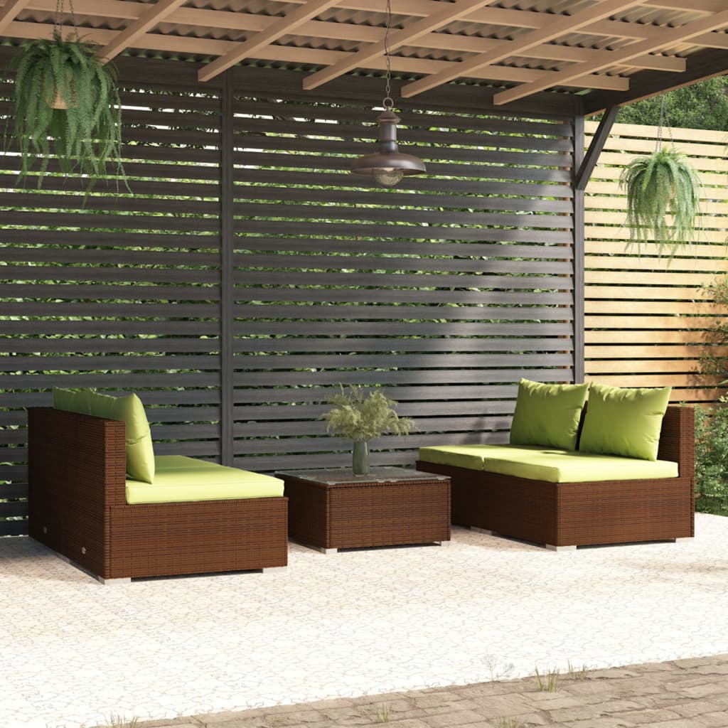 vidaXL 5 Piece Garden Lounge Set with Cushions Poly Rattan Brown