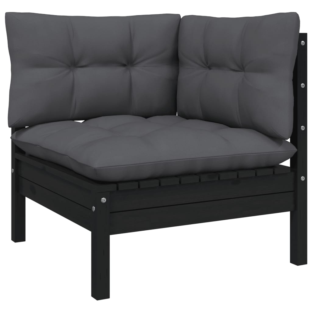 vidaXL 10 Piece Garden Lounge Set with Cushions Black Solid Pinewood