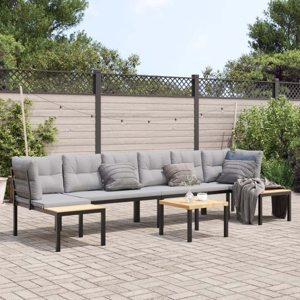 vidaXL 5 Piece Garden Sofa Set with Cushions Black Powder-coated Steel