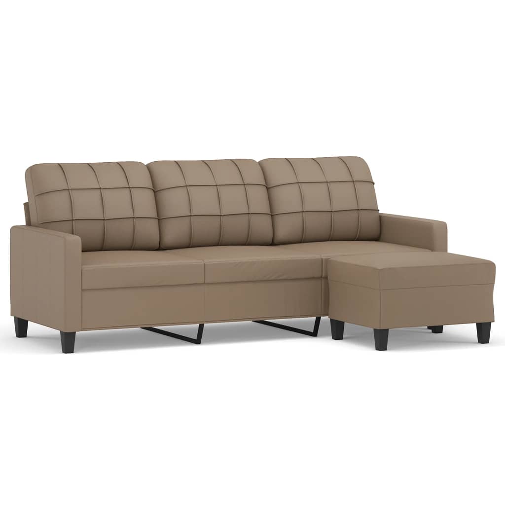 vidaXL 3-Seater Sofa with Footstool Cappuccino 180 cm Faux Leather