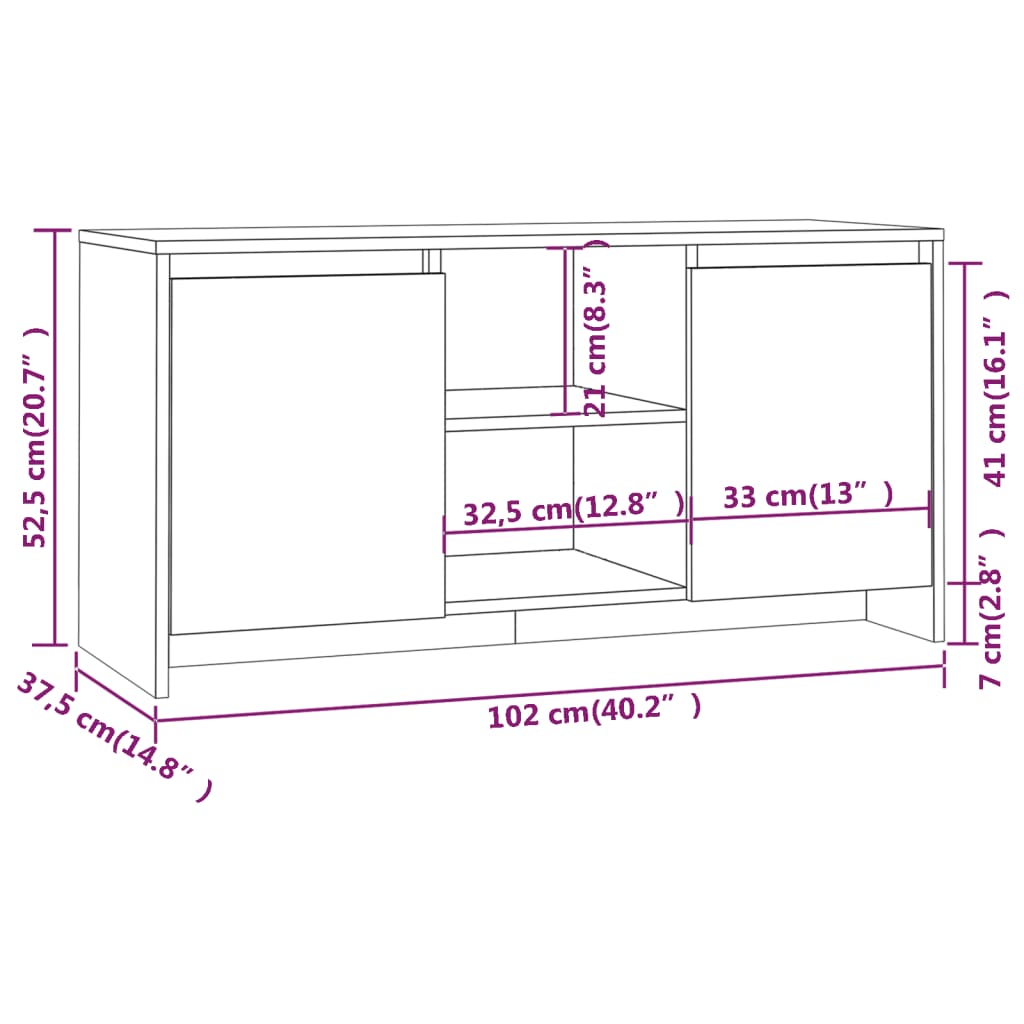 vidaXL TV Cabinet Sonoma Oak 102x37.5x52.5 cm Engineered Wood