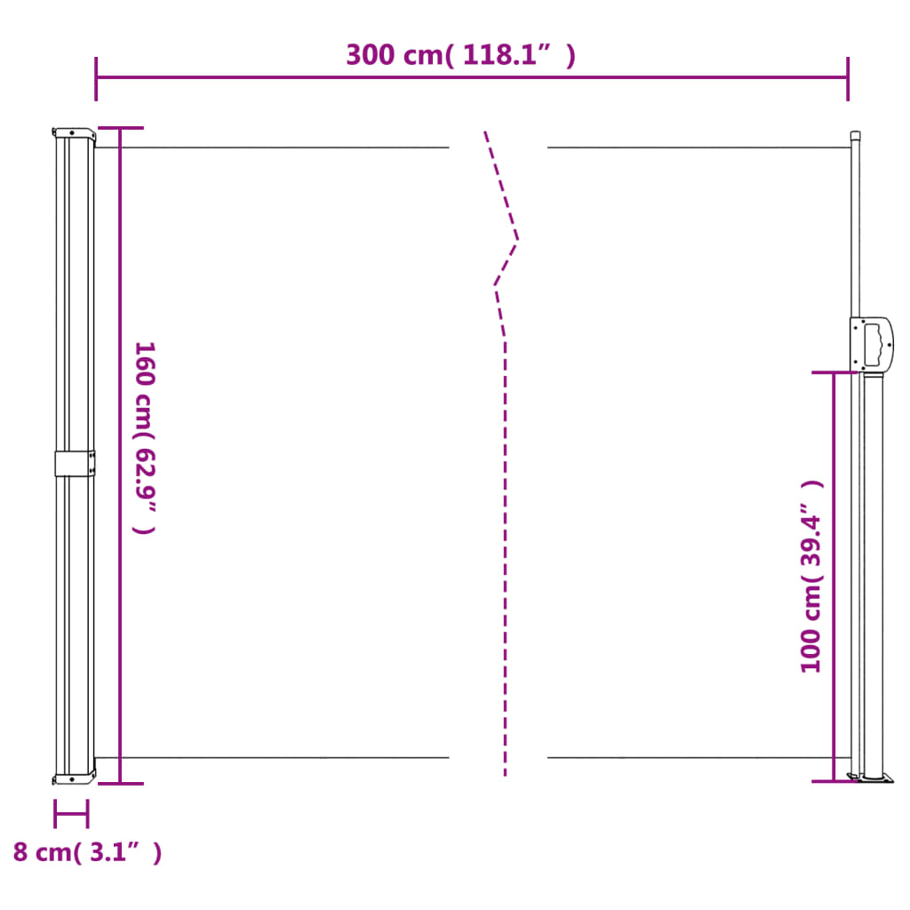 vidaXL Retractable Side Awning Anthracite 160x300 cm