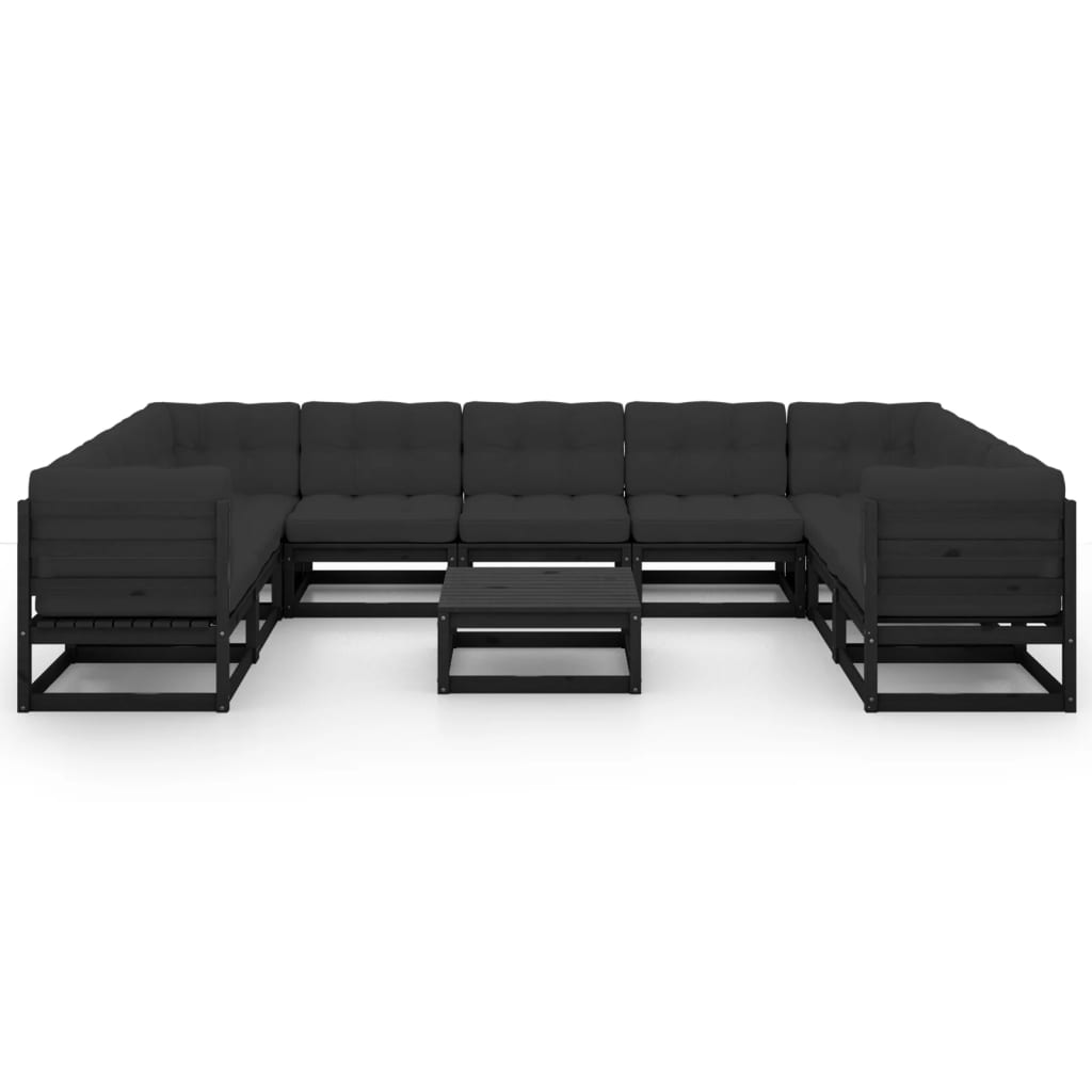 vidaXL 10 Piece Garden Lounge Set with Cushions Black Solid Pinewood