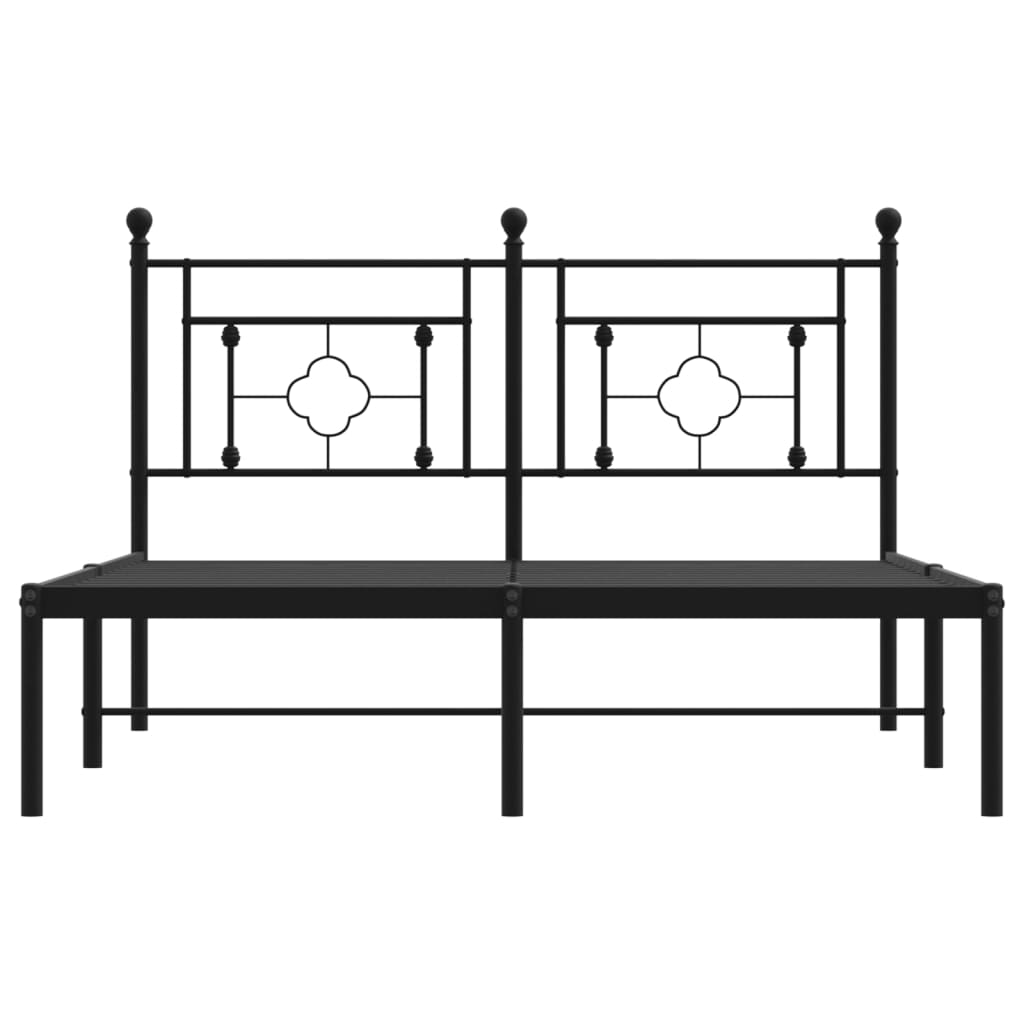 vidaXL Metal Bed Frame without Mattress with Headboard Black 135x190 cm Double