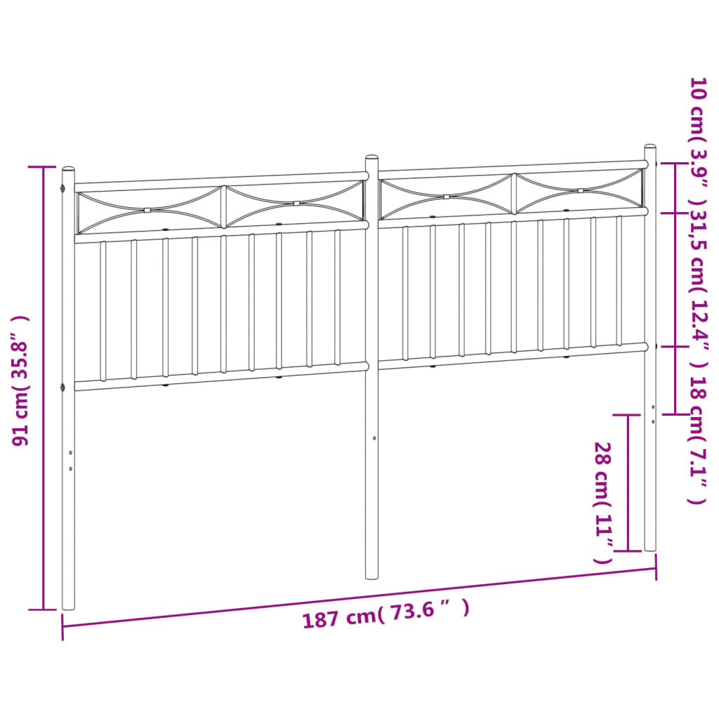 vidaXL Metal Headboard Black 180 cm