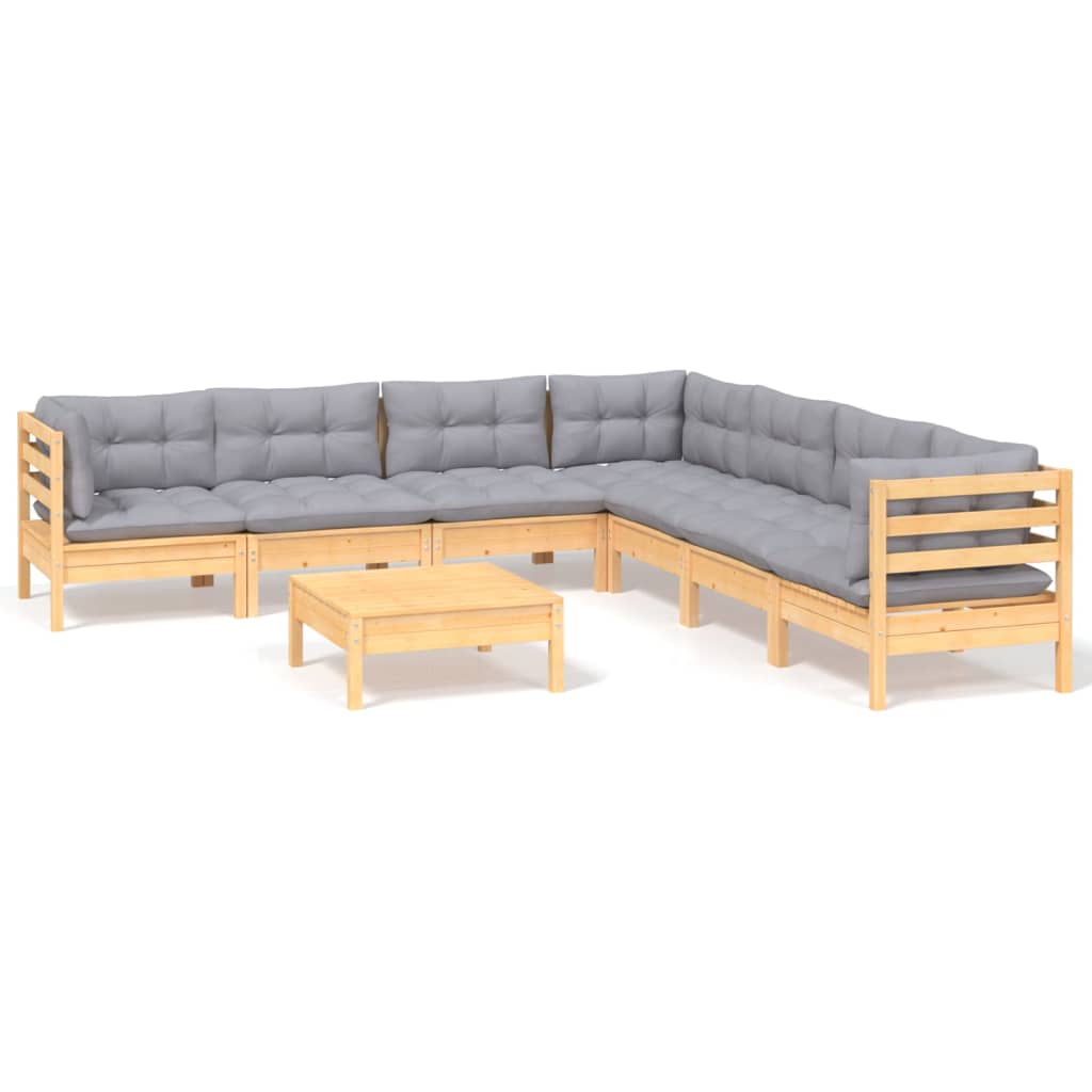 vidaXL 8 Piece Garden Lounge Set with Grey Cushions Solid Pinewood