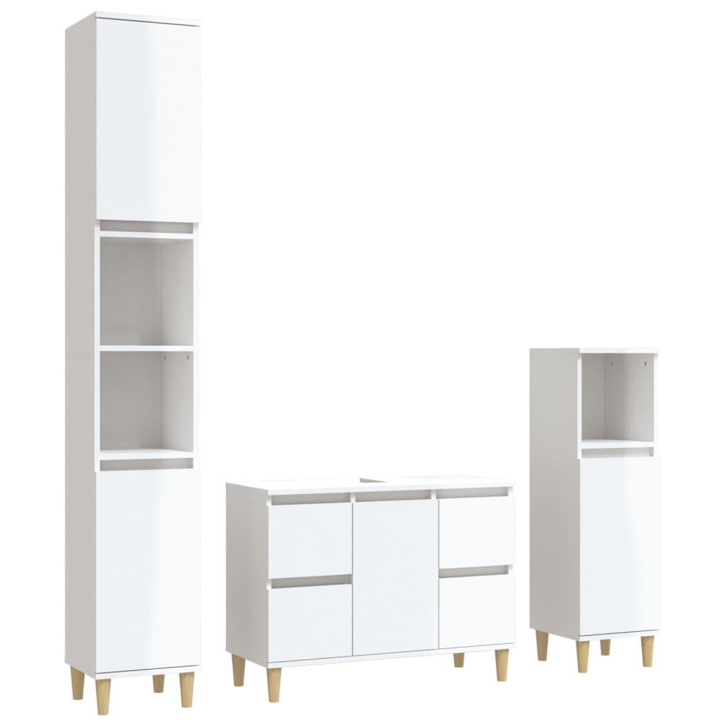 vidaXL 3 Piece Bathroom Furniture Set High Gloss White Engineered Wood