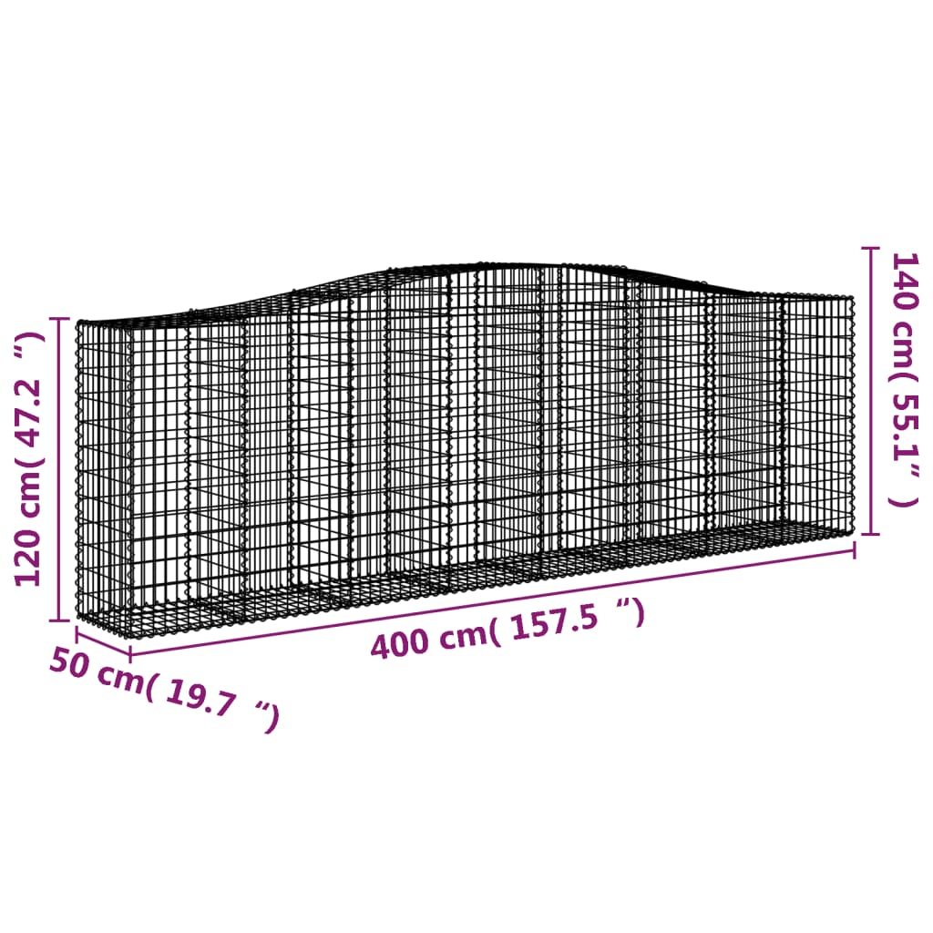 vidaXL Arched Gabion Baskets 4 pcs 400x50x120/140 cm Galvanised Iron