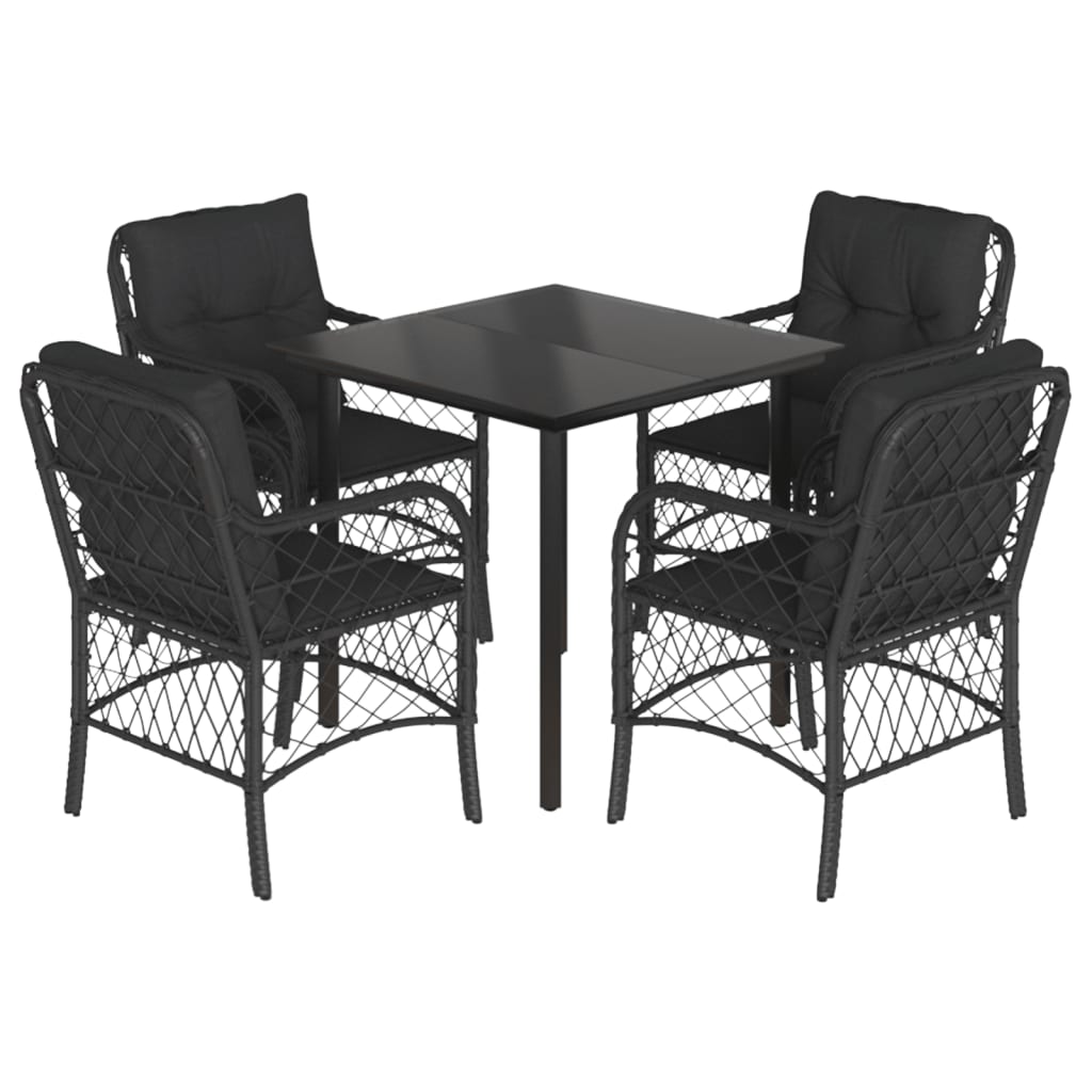 vidaXL 5 Piece Garden Dining Set with Cushions Black Poly Rattan