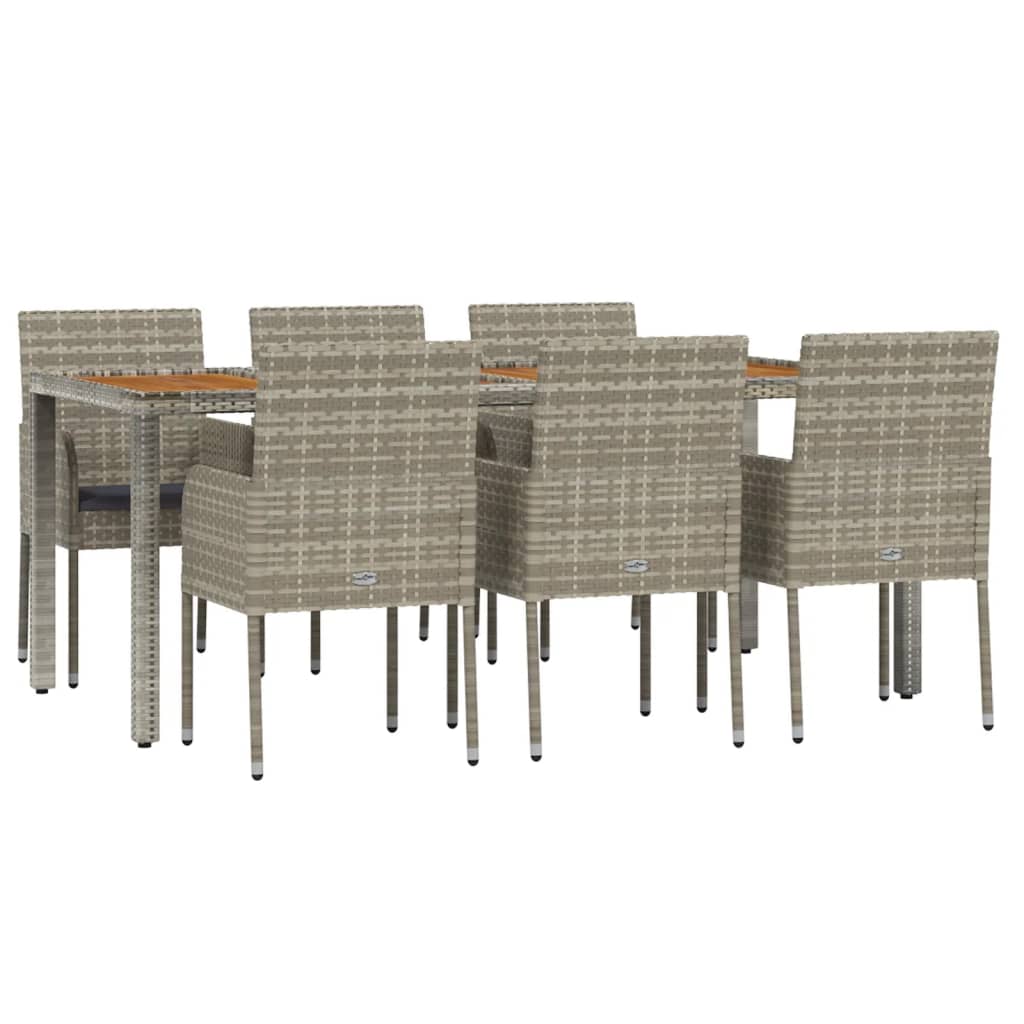 vidaXL 7 Piece Garden Dining Set with Cushions Grey Poly Rattan