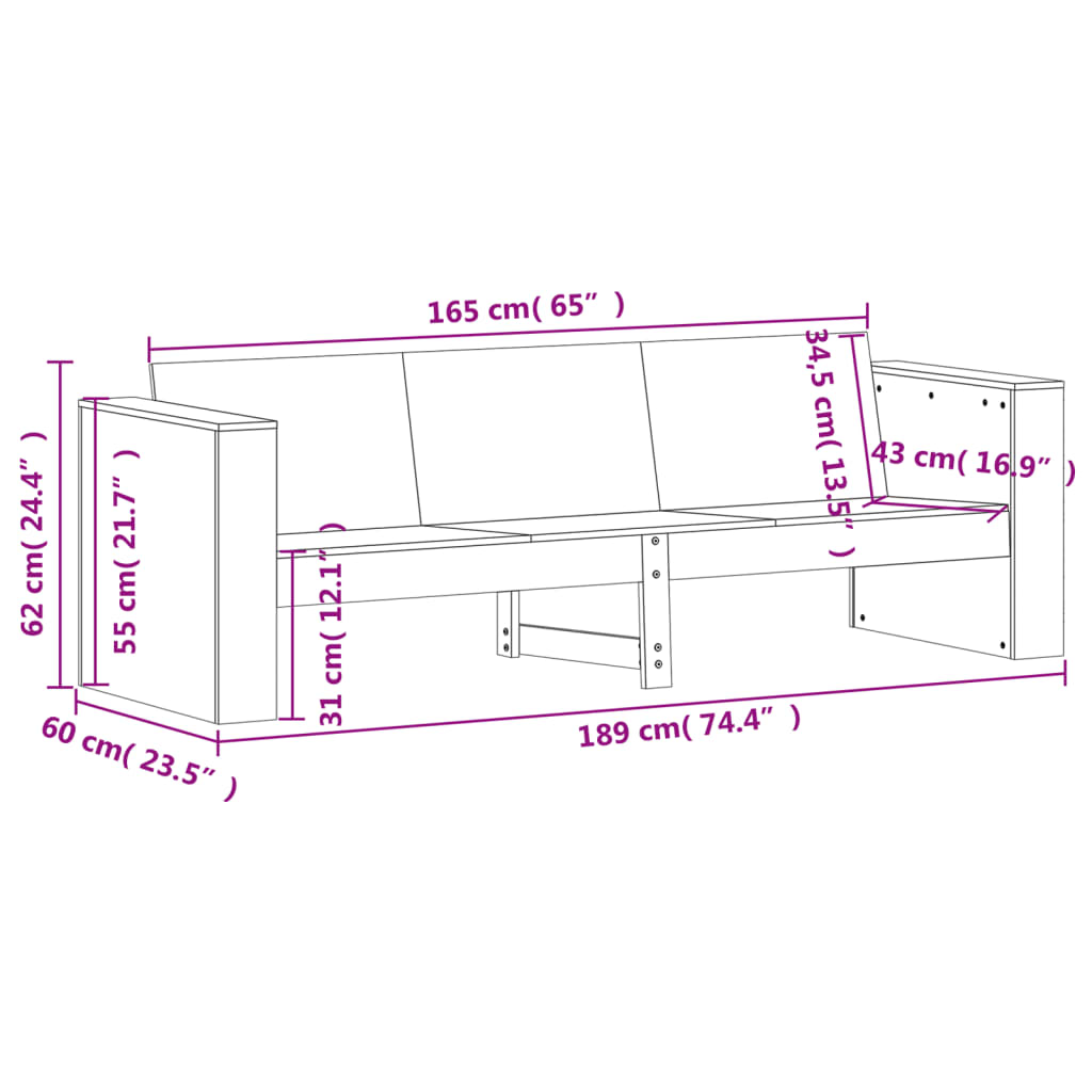 vidaXL 2 Piece Garden Lounge Set White Solid Wood Pine