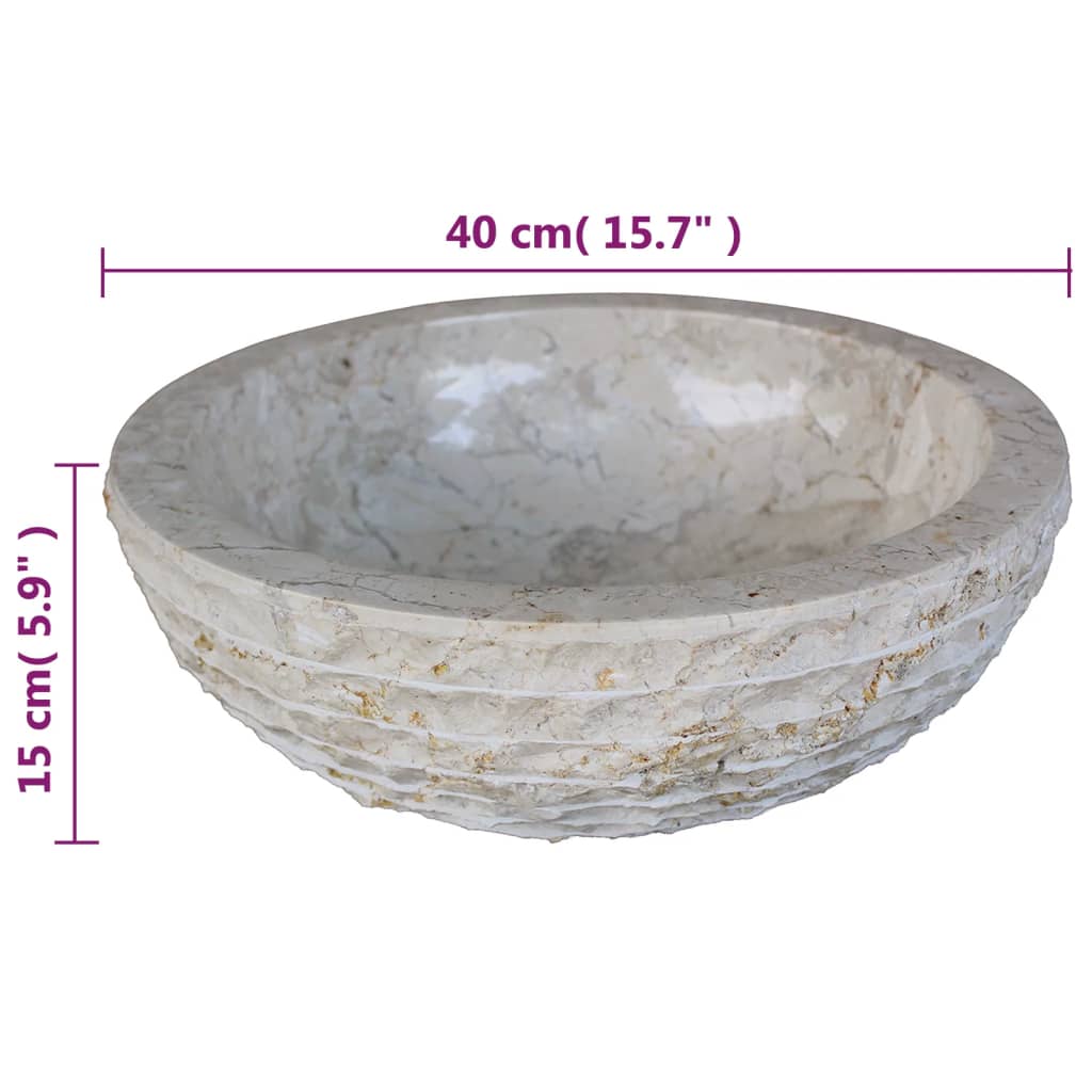 vidaXL Basin Marble 40 cm Cream