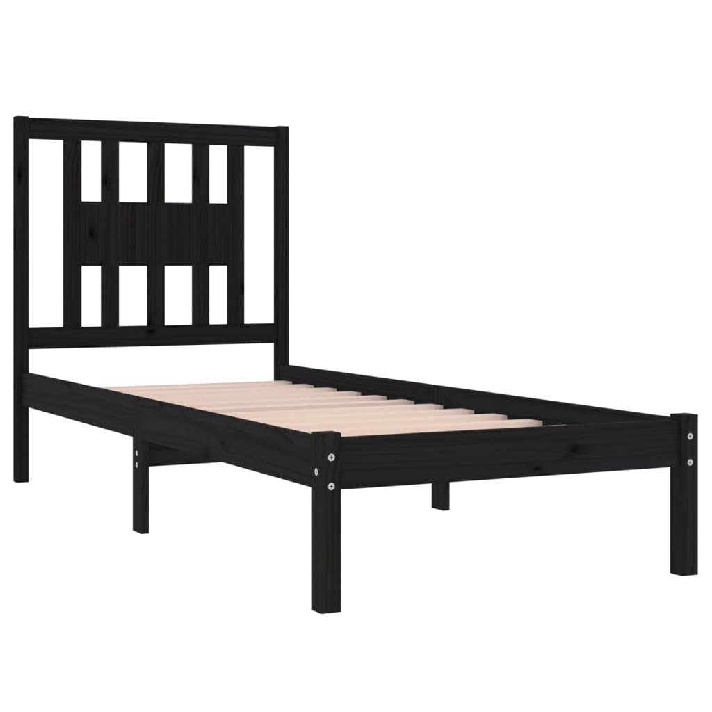 vidaXL Bed Frame Black Solid Wood 90x190 cm Single