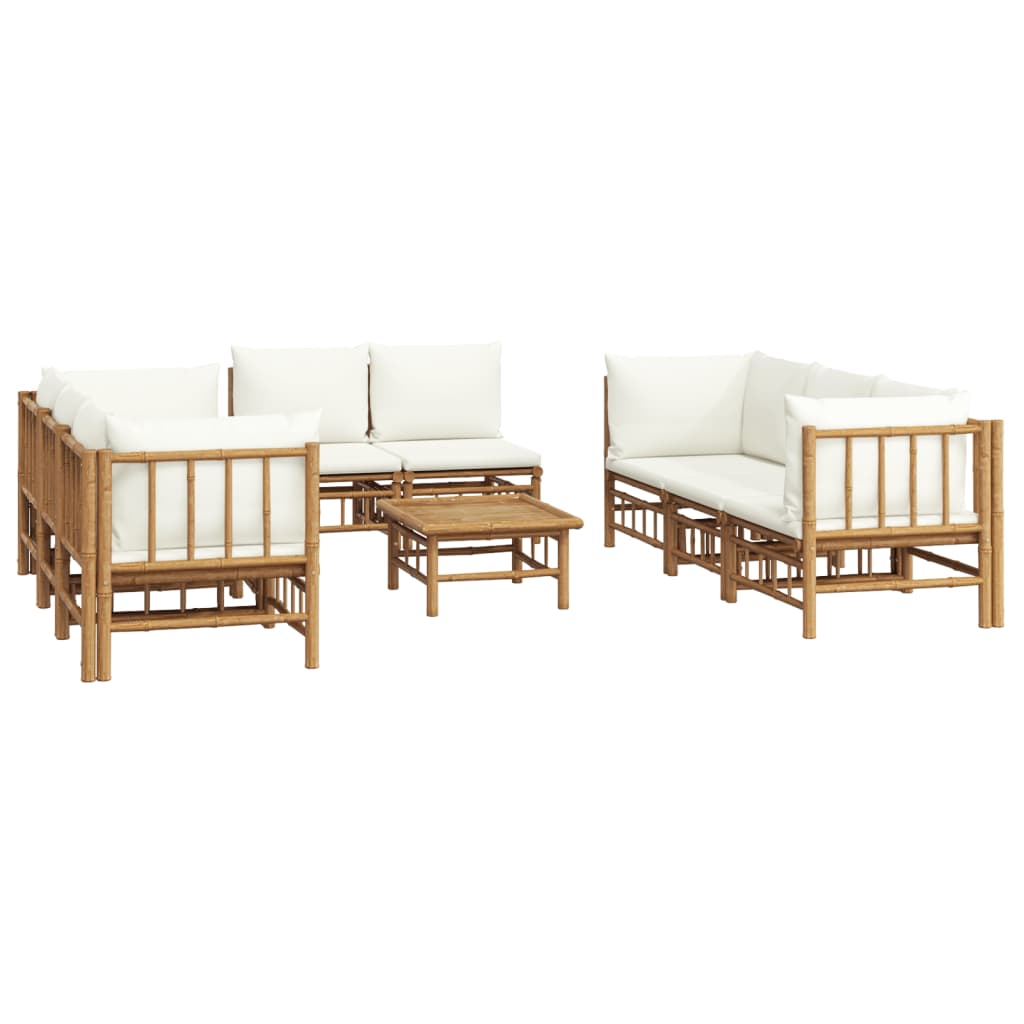 vidaXL 9 Piece Garden Lounge Set with Cream White Cushions Bamboo