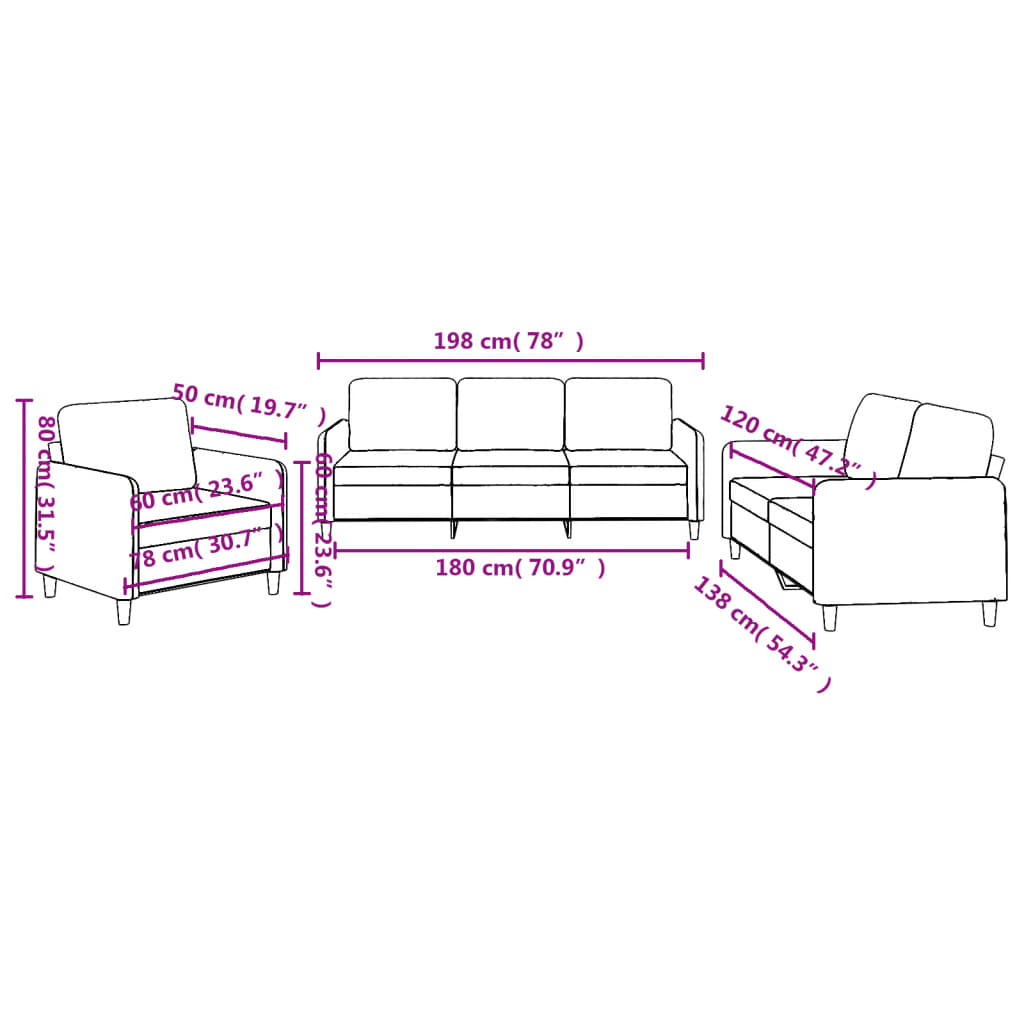 vidaXL 3 Piece Sofa Set with Cushions Dark Grey Fabric