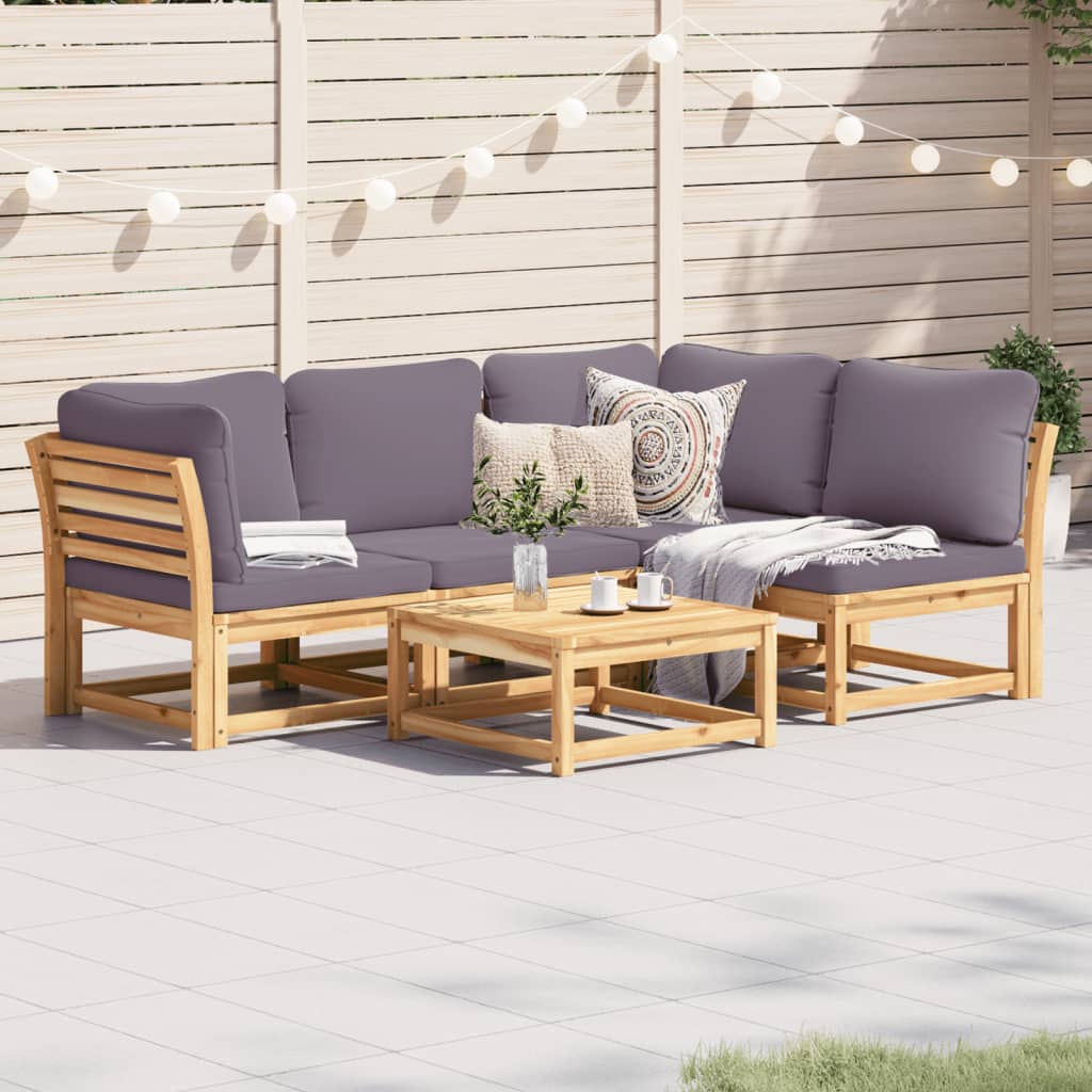 vidaXL 5 Piece Garden Lounge Set with Cushions Solid Wood Acacia