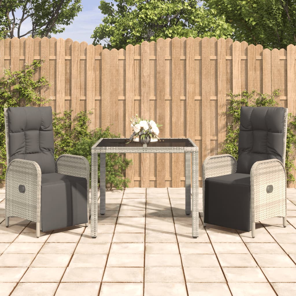 vidaXL 3 Piece Garden Dining Set with Cushions Grey Poly Rattan