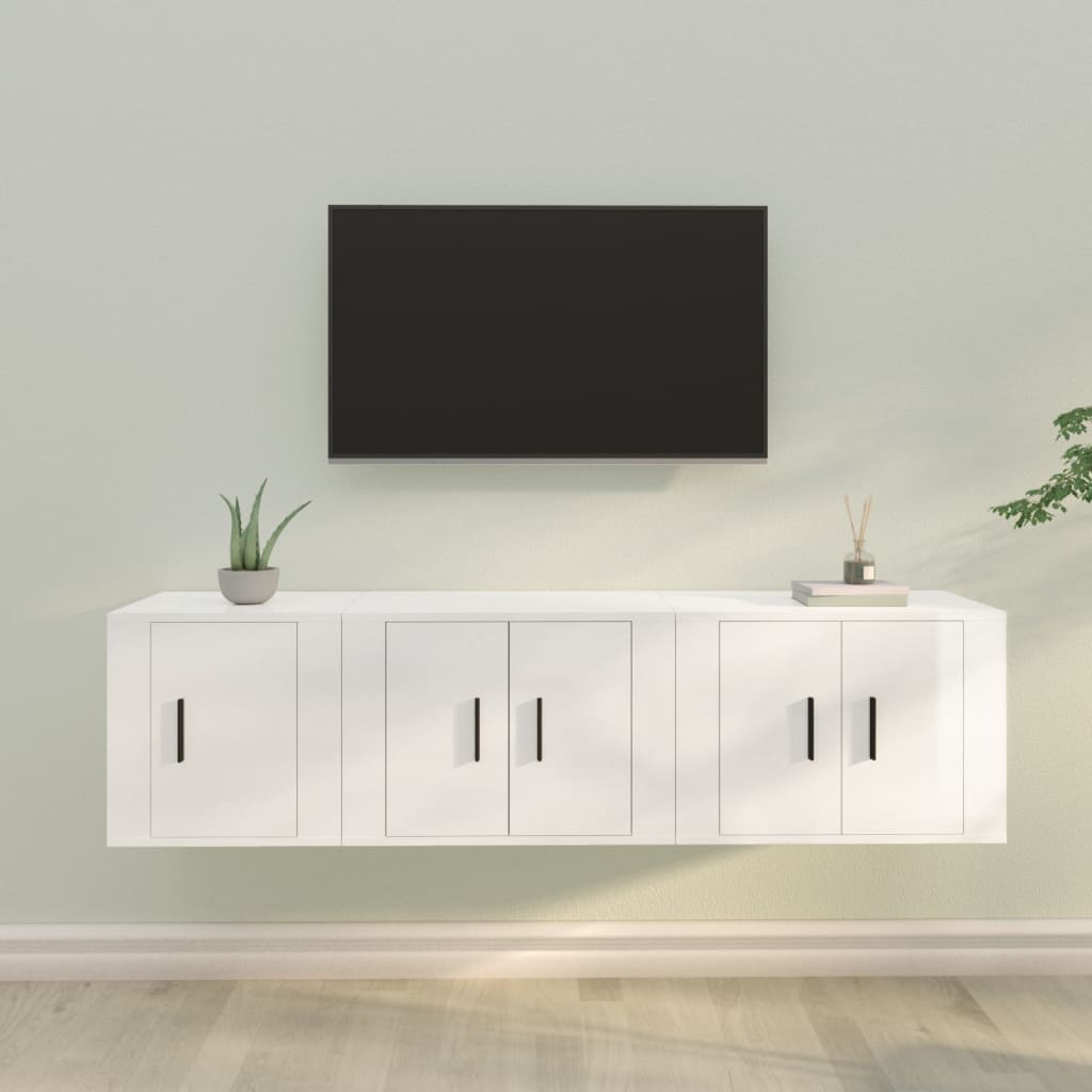 vidaXL 3 Piece TV Cabinet Set High Gloss White Engineered Wood