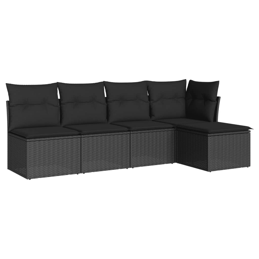 vidaXL 5 Piece Garden Sofa Set with Cushions Black Poly Rattan