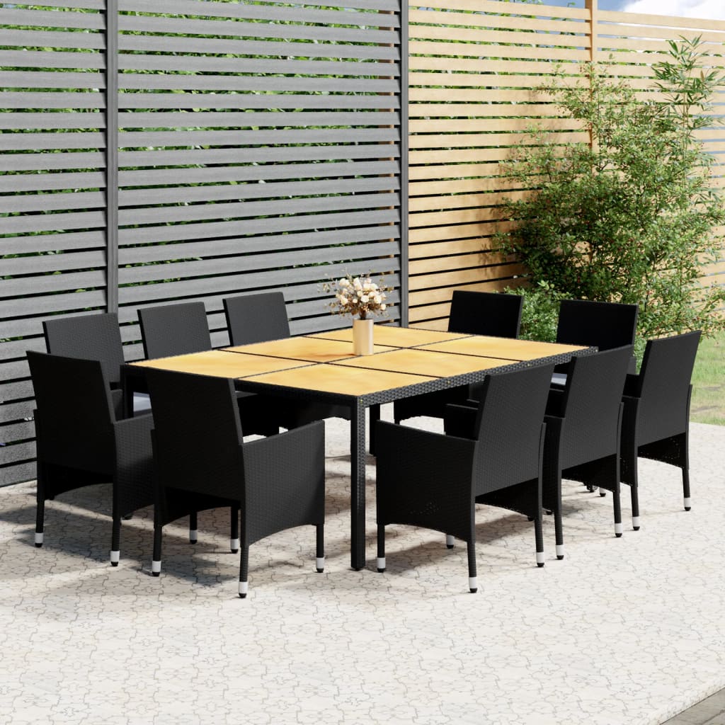 vidaXL 11 Piece Garden Dining Set Poly Rattan Black