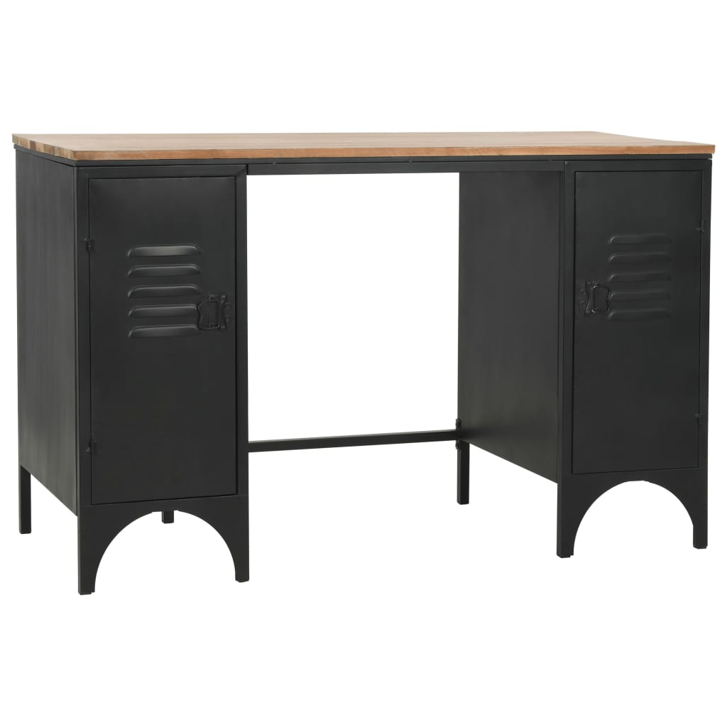 vidaXL Double Pedestal Desk Solid Firwood and Steel 120x50x76 cm