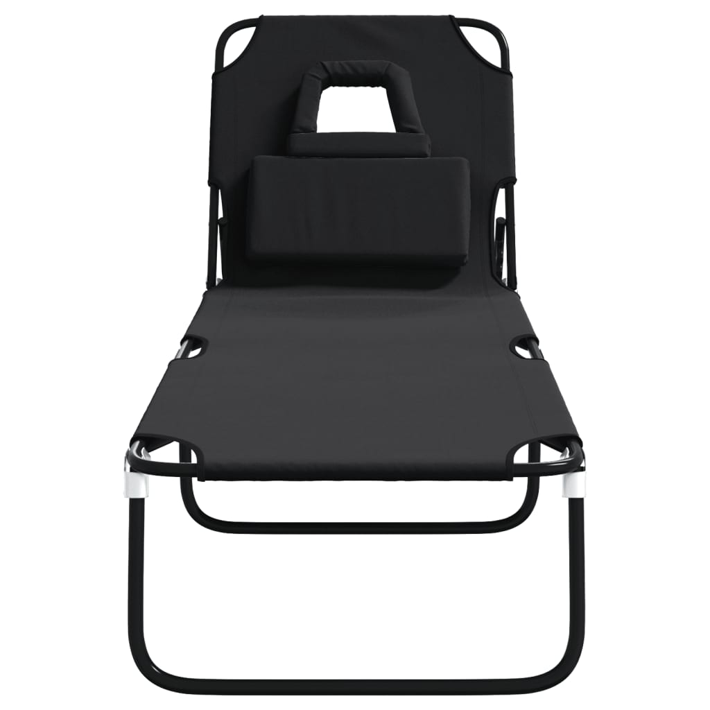 vidaXL Folding Sun Lounger Black Oxford Fabric&Powder-coated Steel