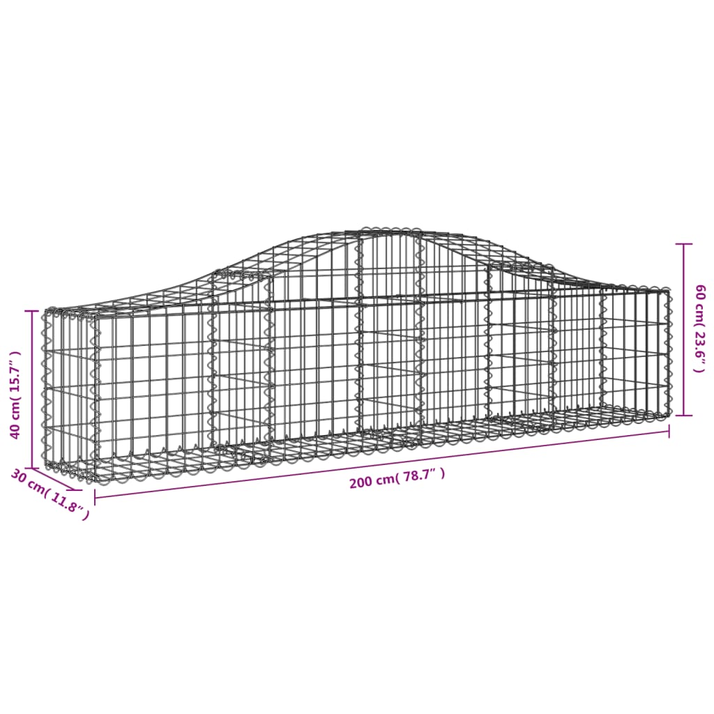 vidaXL Arched Gabion Baskets 10 pcs 200x30x40/60 cm Galvanised Iron