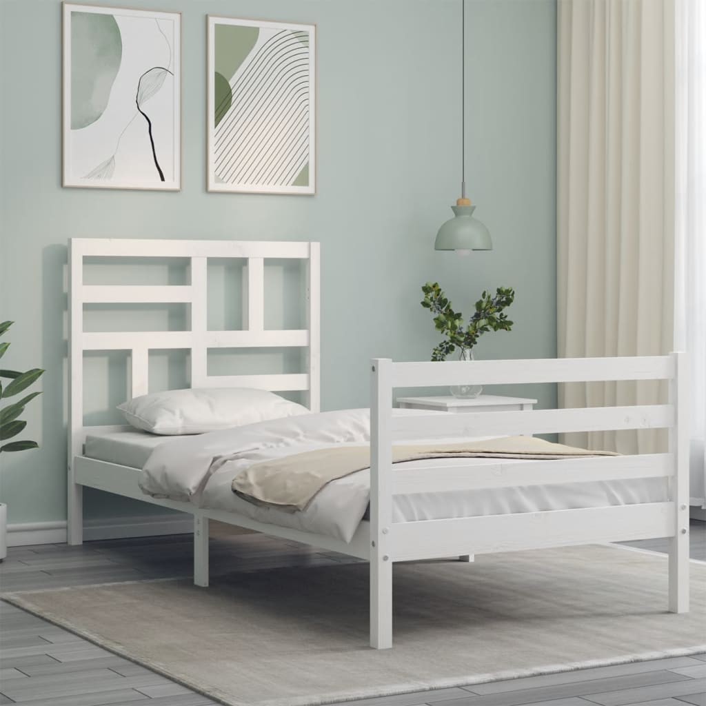 vidaXL Bed Frame without Mattress White Single Solid Wood