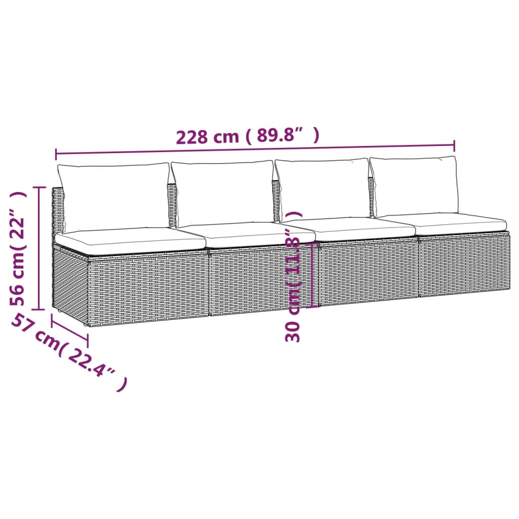 vidaXL 4 Piece Garden Lounge Set with Cushions Grey Poly Rattan