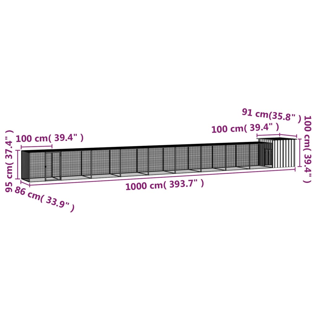 vidaXL Chicken Cage Anthracite 1000x91x100 cm Galvanised Steel