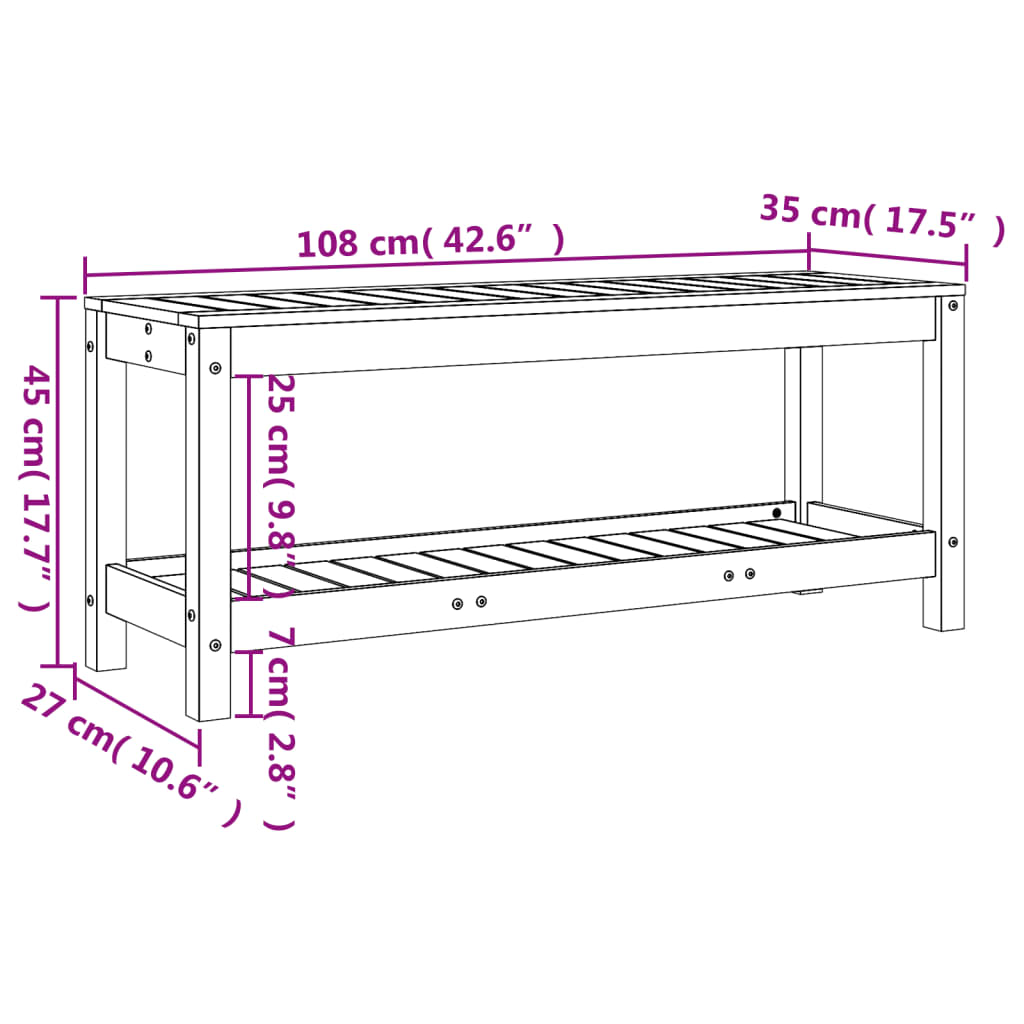 vidaXL Garden Bench Black 108x35x45 cm Solid Wood Pine