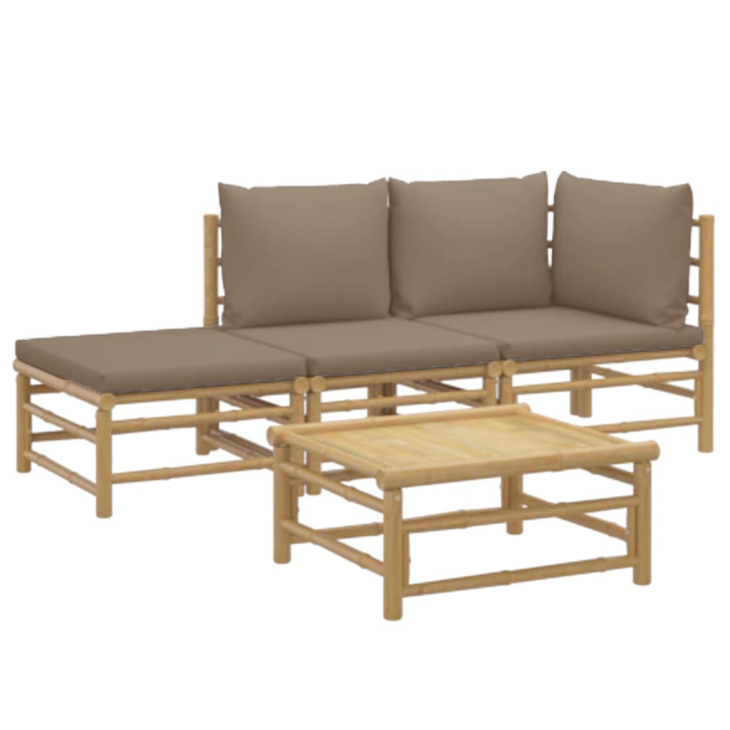 vidaXL 4 Piece Garden Lounge Set with Taupe Cushions Bamboo