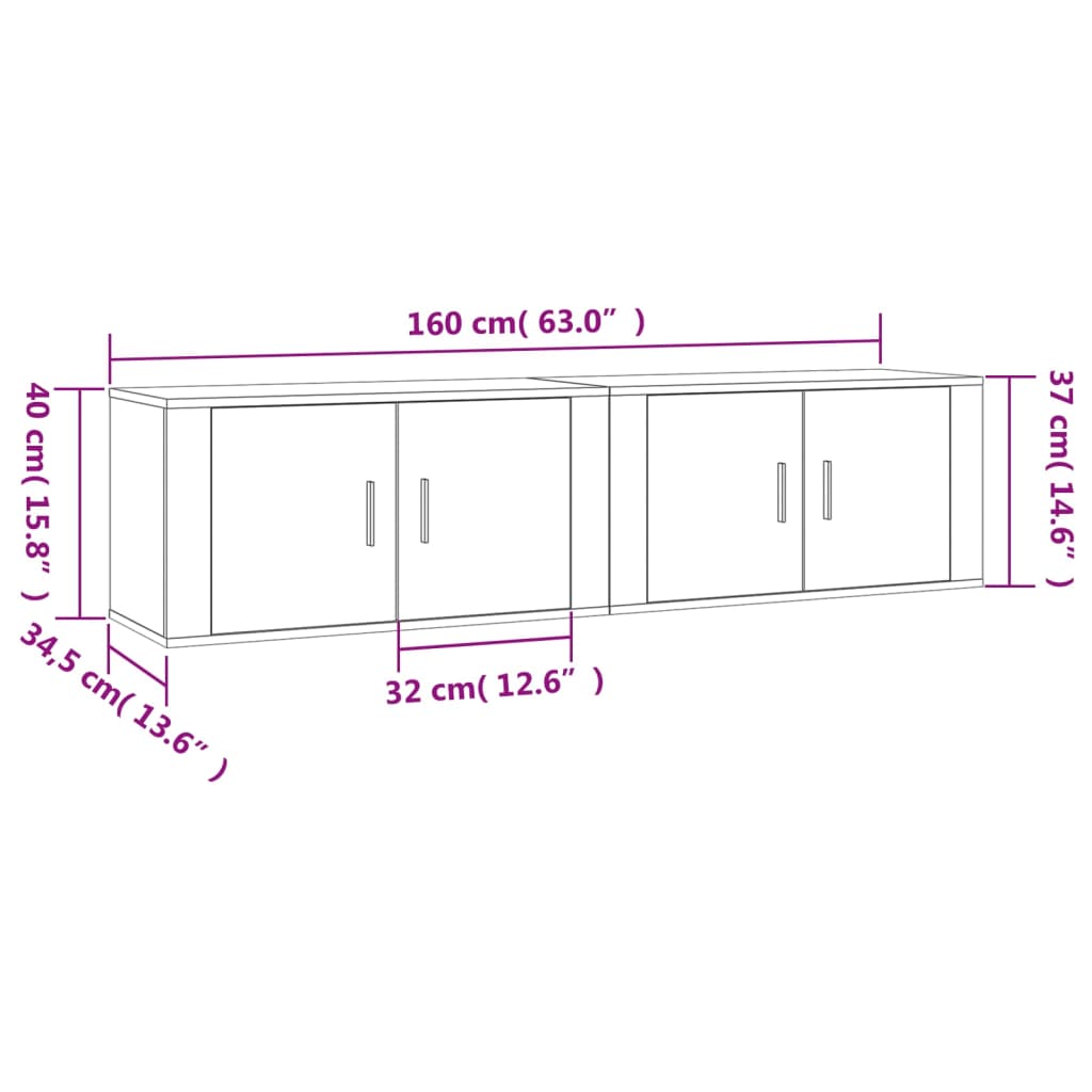 vidaXL Wall-mounted TV Cabinets 2 pcs Smoked Oak 80x34.5x40 cm