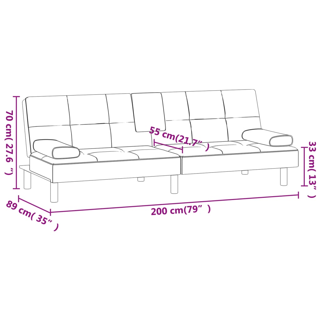 vidaXL Sofa Bed with Cup Holders Cream Faux Leather