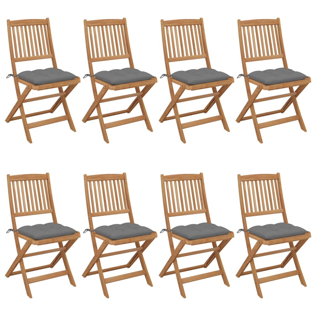 vidaXL Folding Garden Chairs 8 pcs with Cushions Solid Acacia Wood