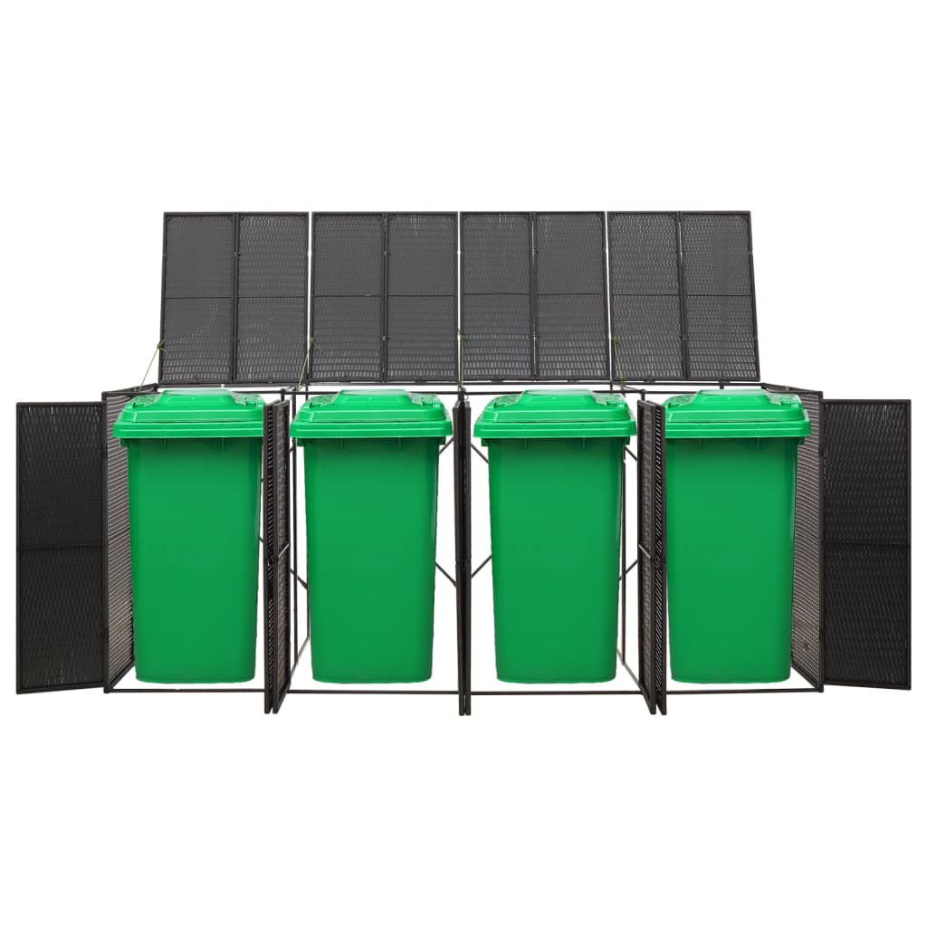 vidaXL Quadruple Wheelie Bin Shed Black 274x80x117 cm Poly Rattan