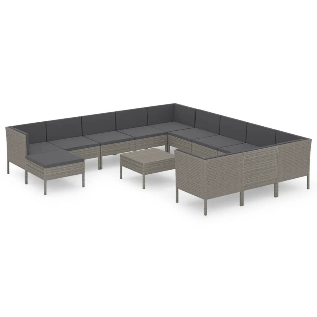 vidaXL 13 Piece Garden Lounge Set with Cushions Poly Rattan Grey