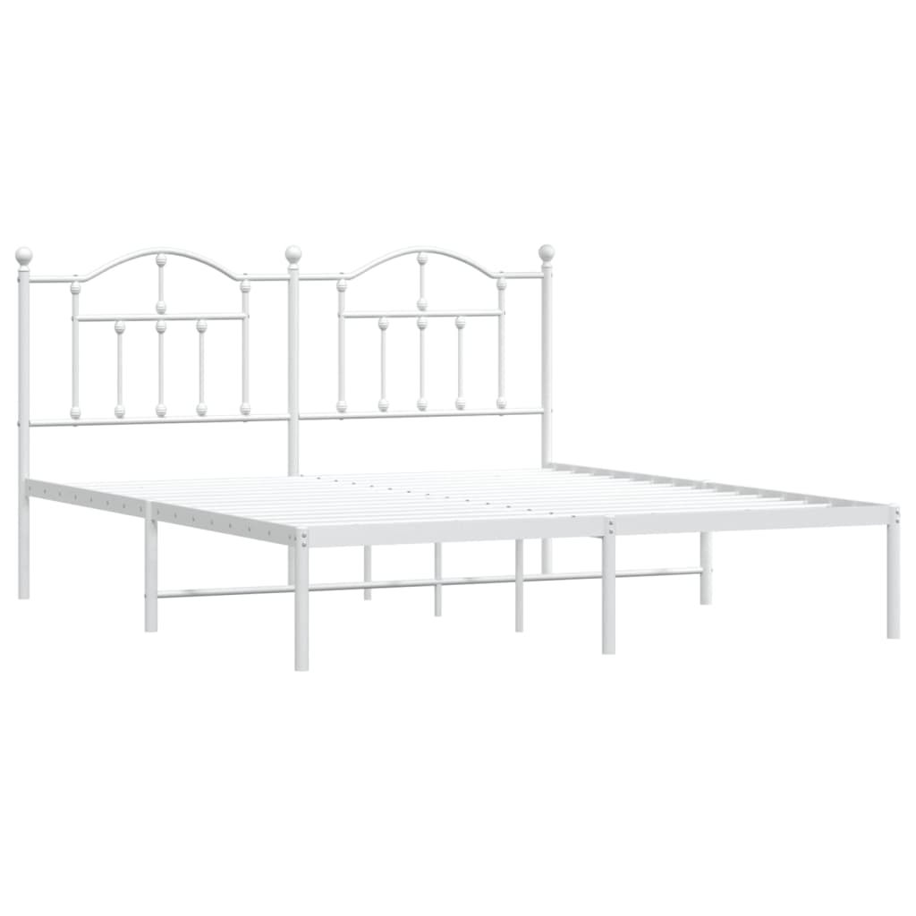 vidaXL Metal Bed Frame without Mattress with Headboard White 180x200 cm Super King