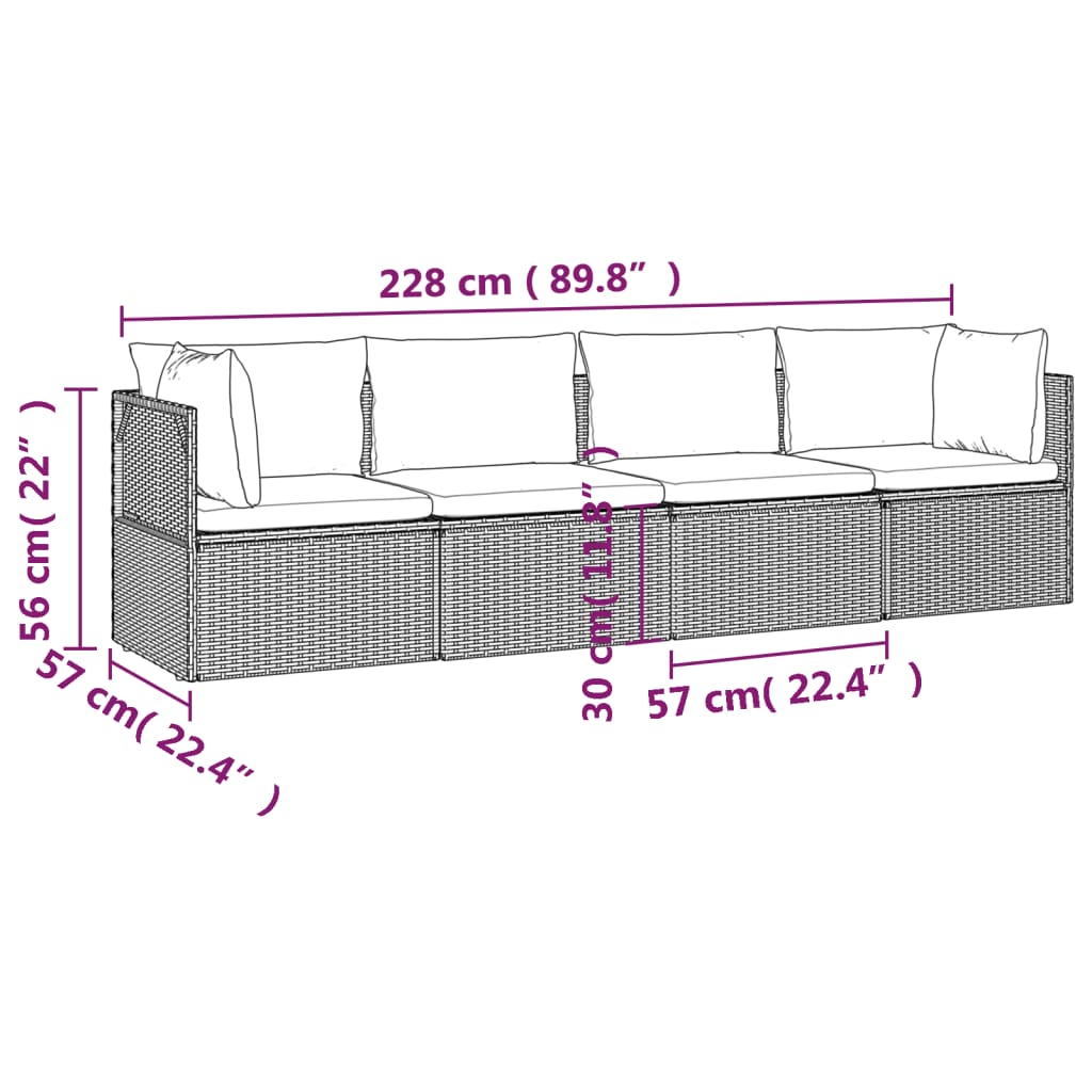 vidaXL 4 Piece Garden Lounge Set with Cushions Grey Poly Rattan