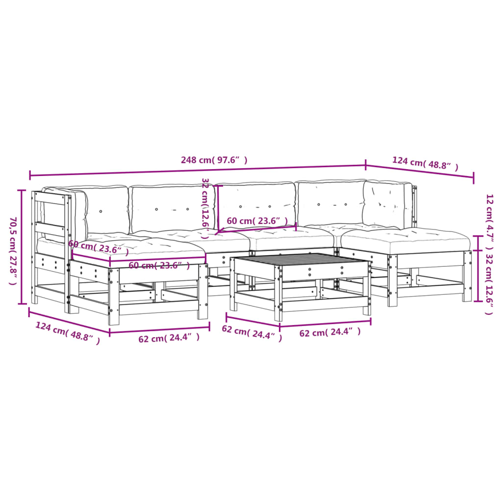 vidaXL 7 Piece Garden Lounge Set with Cushions White Solid Wood