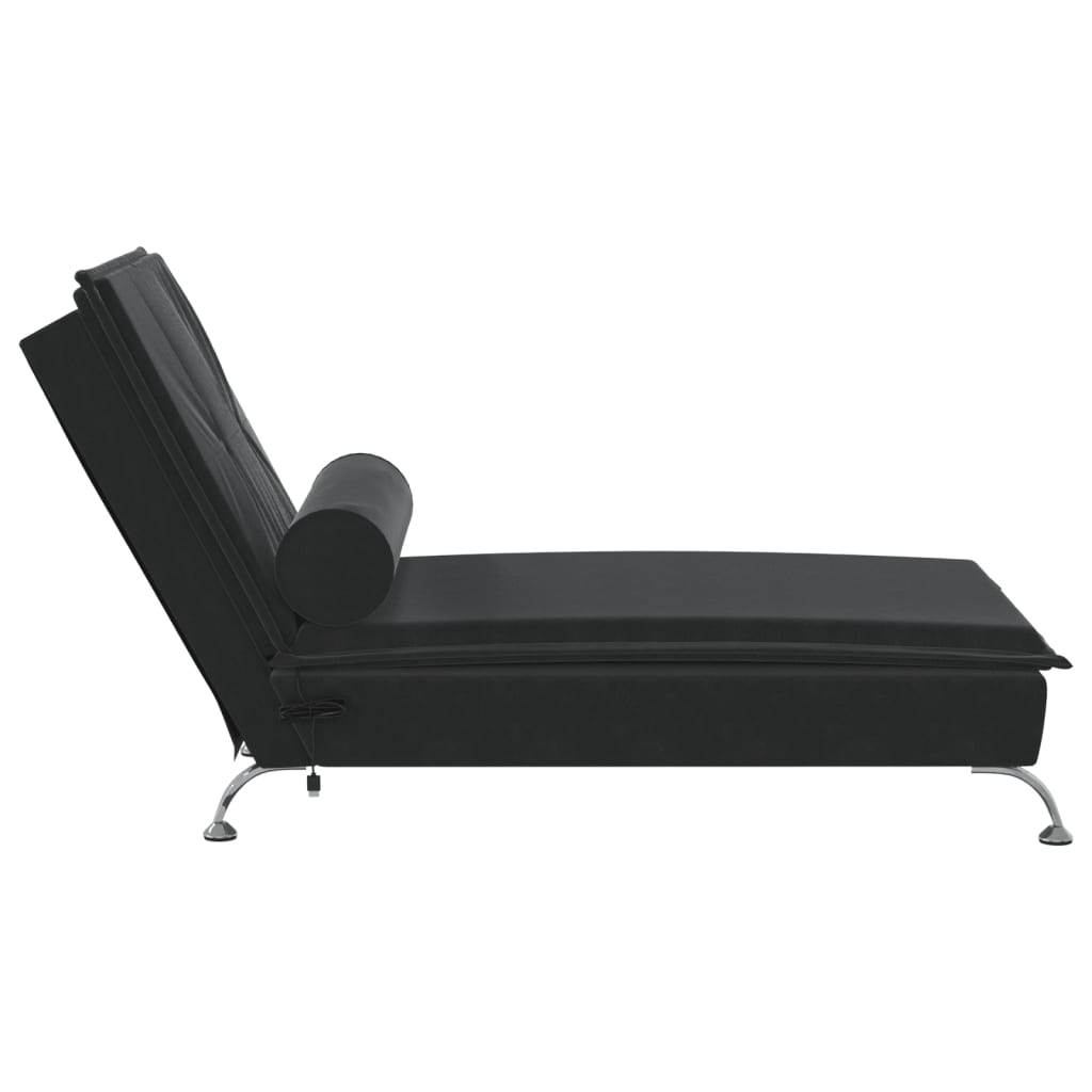 vidaXL Massage Chaise Lounge with Bolster Black Velvet