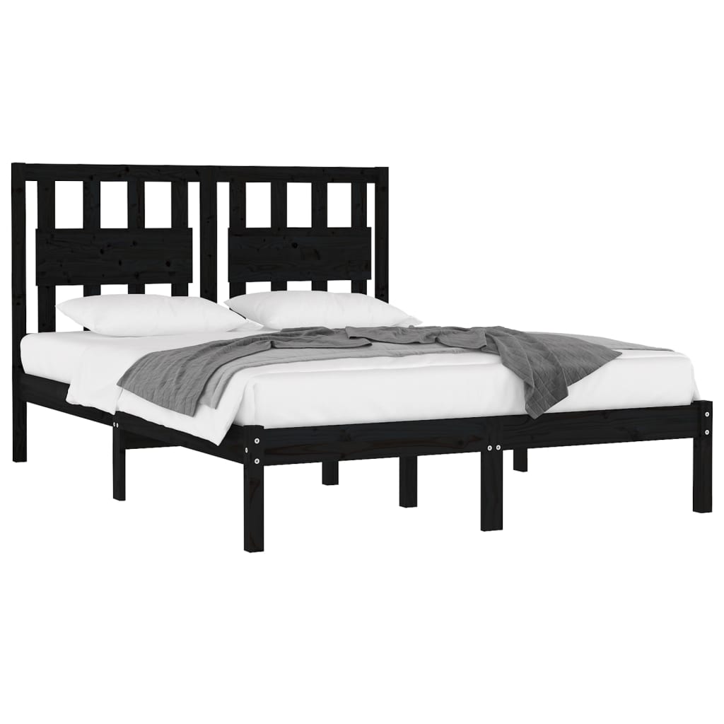 vidaXL Bed Frame Black Solid Wood Pine 135x190 cm Double