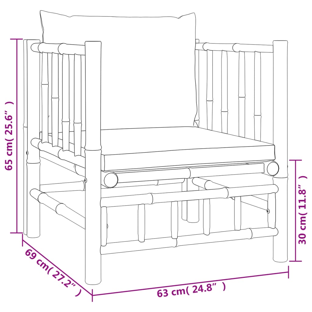 vidaXL 7 Piece Garden Lounge Set with Dark Grey Cushions Bamboo