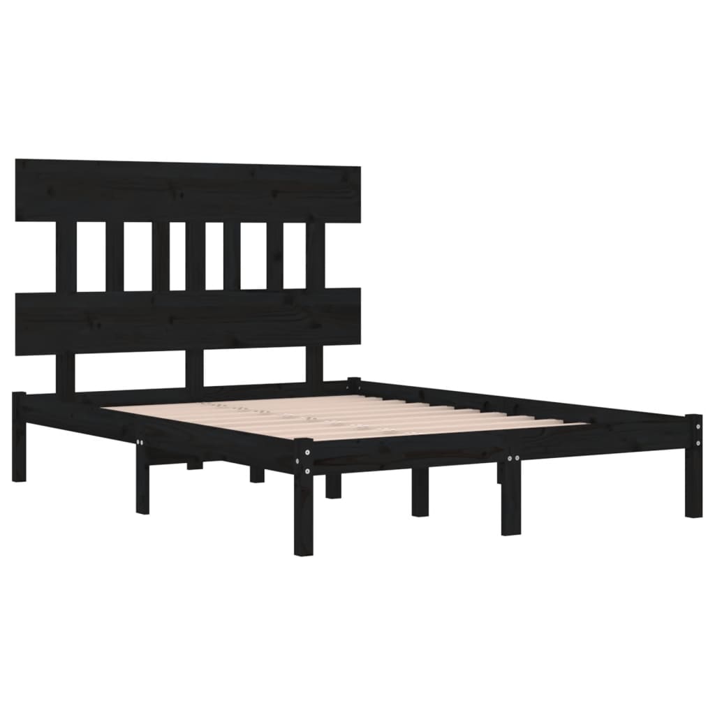 vidaXL Bed Frame without Mattress Black 135x190 cm Double Solid Wood