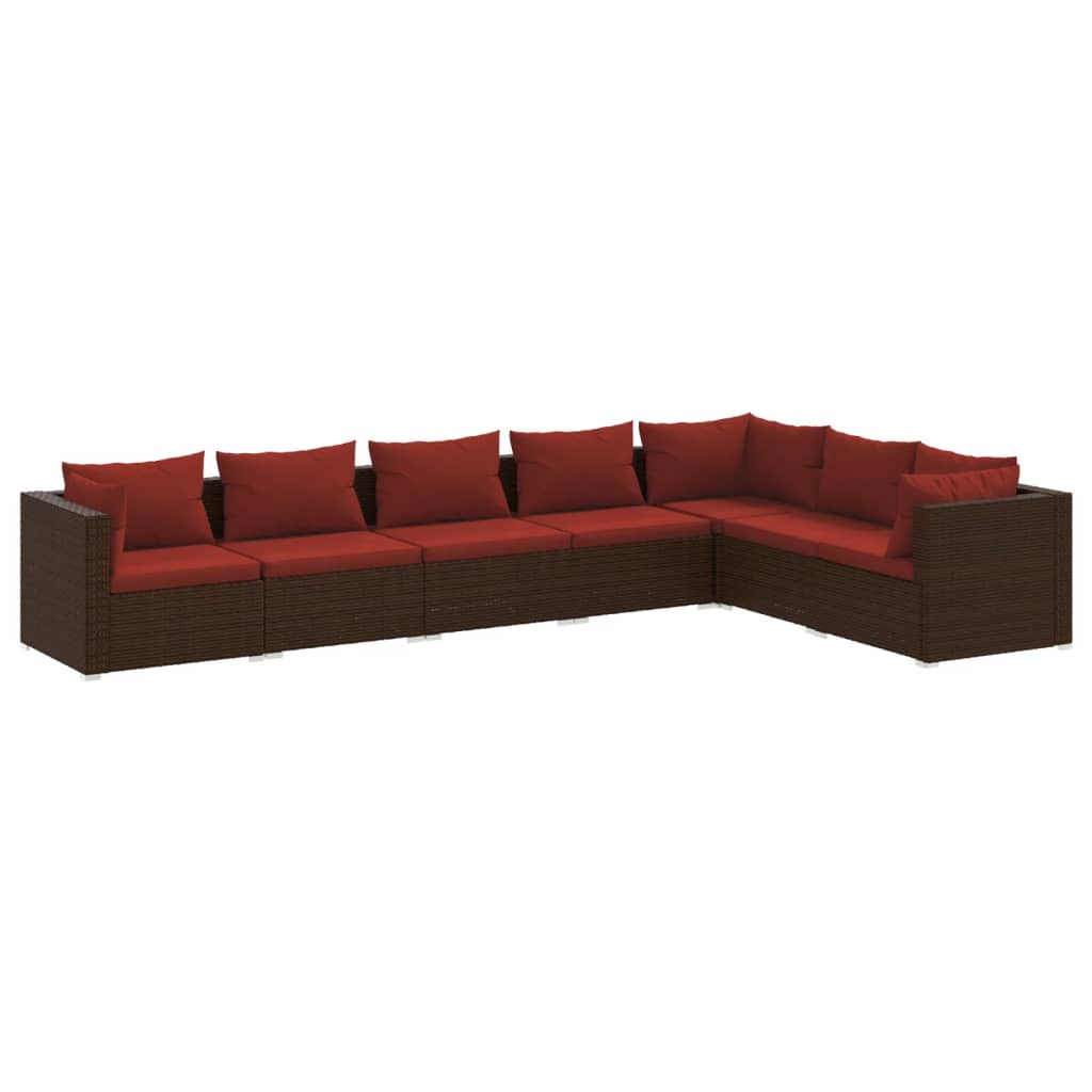 vidaXL 7 Piece Garden Lounge Set with Cushions Poly Rattan Brown