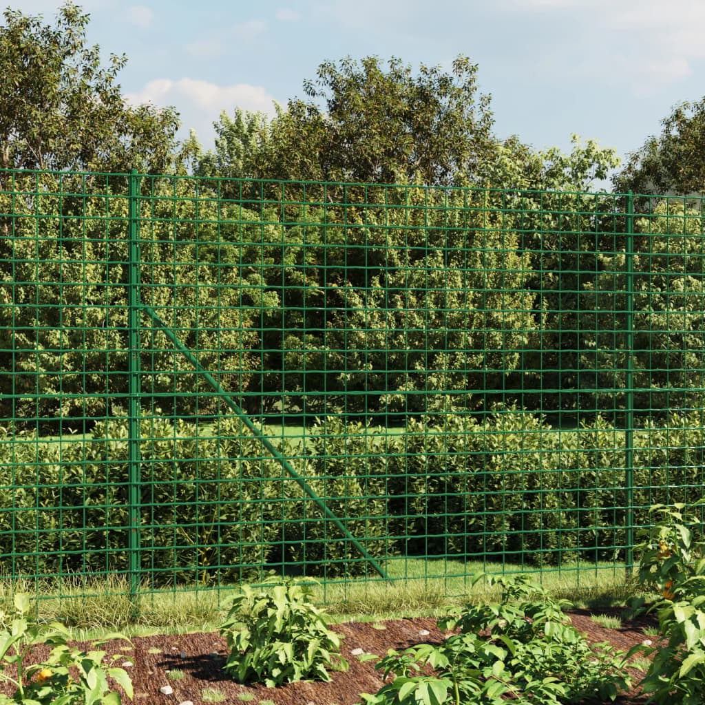 vidaXL Wire Mesh Fence with Spike Anchors Green 1.4x25 m